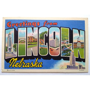 Greetings From Lincoln Nebraska Postcard Large Big Letter Curt Teich Unused